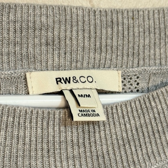 $9🎅🏼 RW&CO Lightweight Grey Knit Ruffled Drop Shoulder Short Sleeve Sweater - Picture 7 of 15